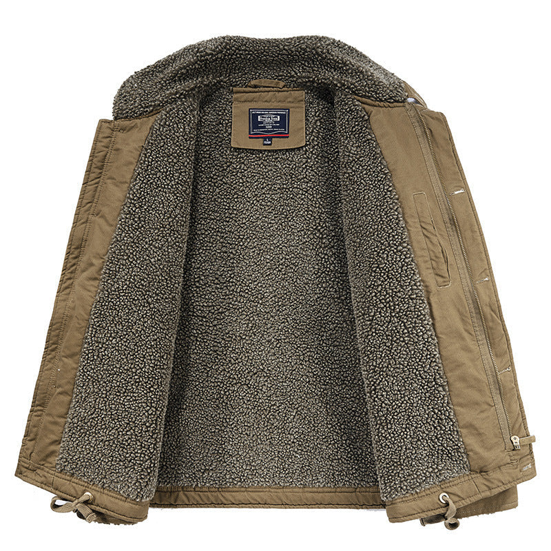 Hotzzy Men’s Lamb Wool Fleece-Lined Cotton Jacket – Warm Winter Coat