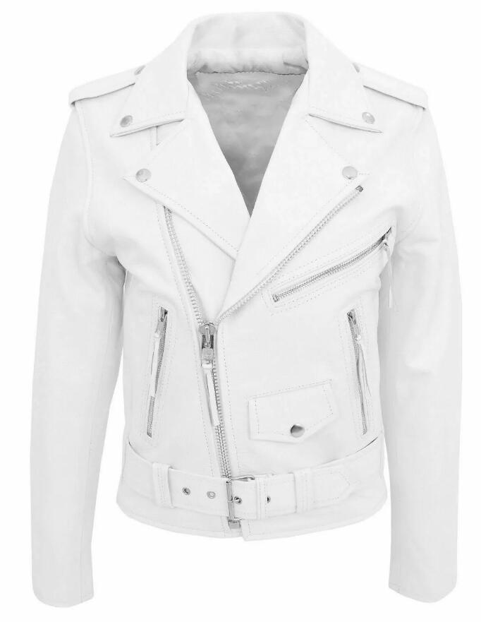 Hotzzy Men’s PU Leather Motorcycle Jacket – Spring & Autumn Punk Style White